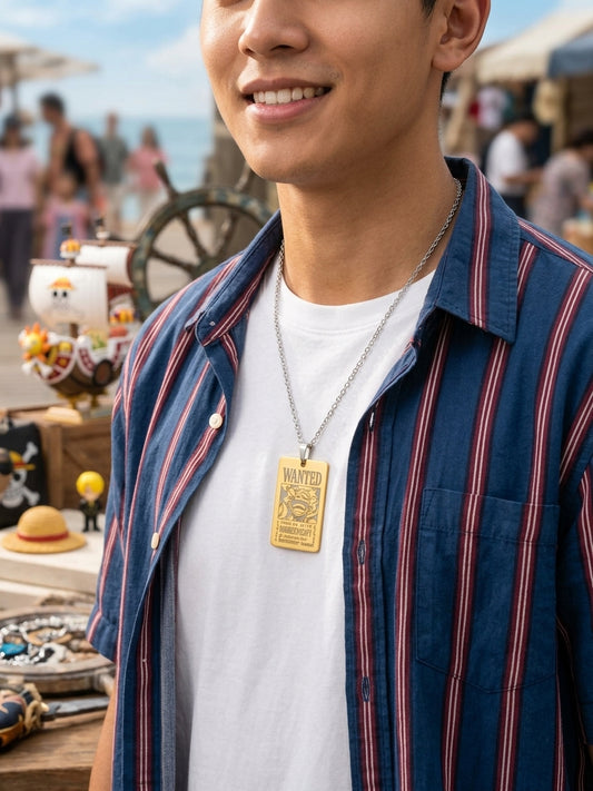 Gold Luffy Wanted Poster Pendant Necklace
