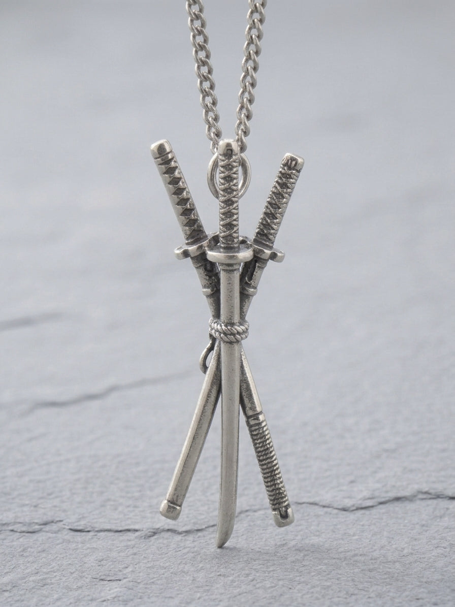 Zoro 3-Sword Santoryu Sterling Silver Pendant Necklace