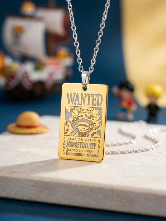 Gold Luffy Wanted Poster Pendant Necklace